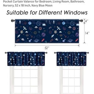 Space Print Navy Blue Window Valance
